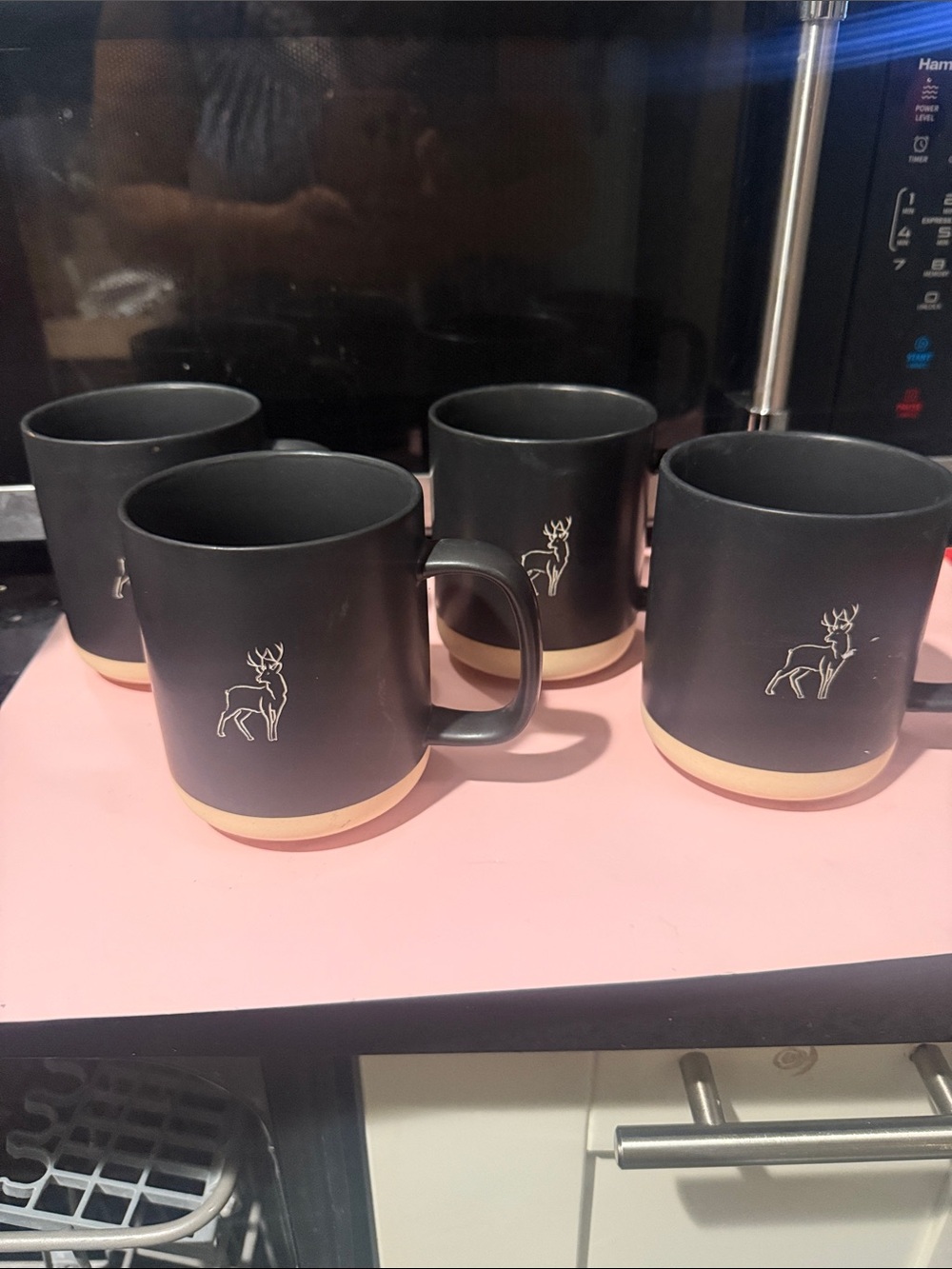 TAG Black Ceramic Mug with Gold Base and Deer Motif - Set of 4